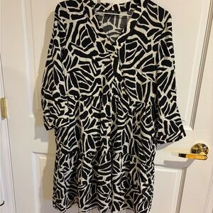 Rachel Zoe Black and White Printed Long Sleeve Tiered Dress